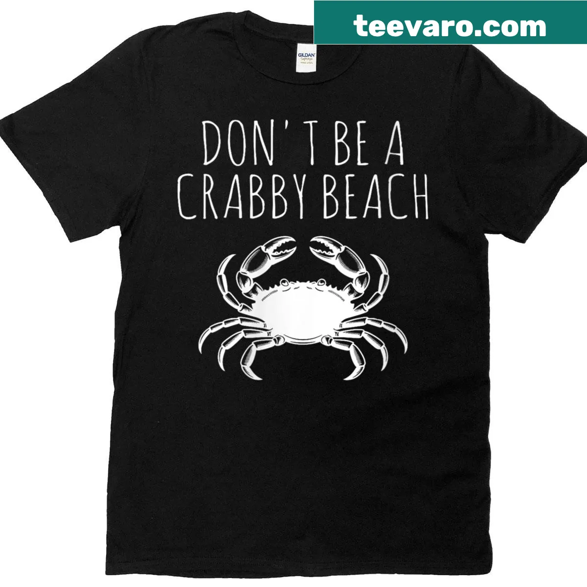 Funny crab graphic t-shirt with beach humor text — on a men's t-shirt