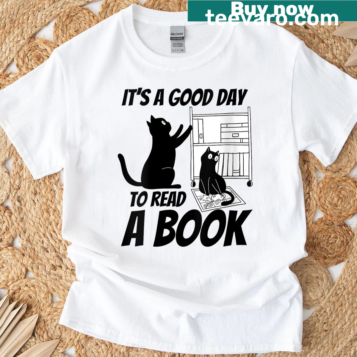 Funny T-shirt for book lovers featuring a sleeping cat design — on a men's t-shirt