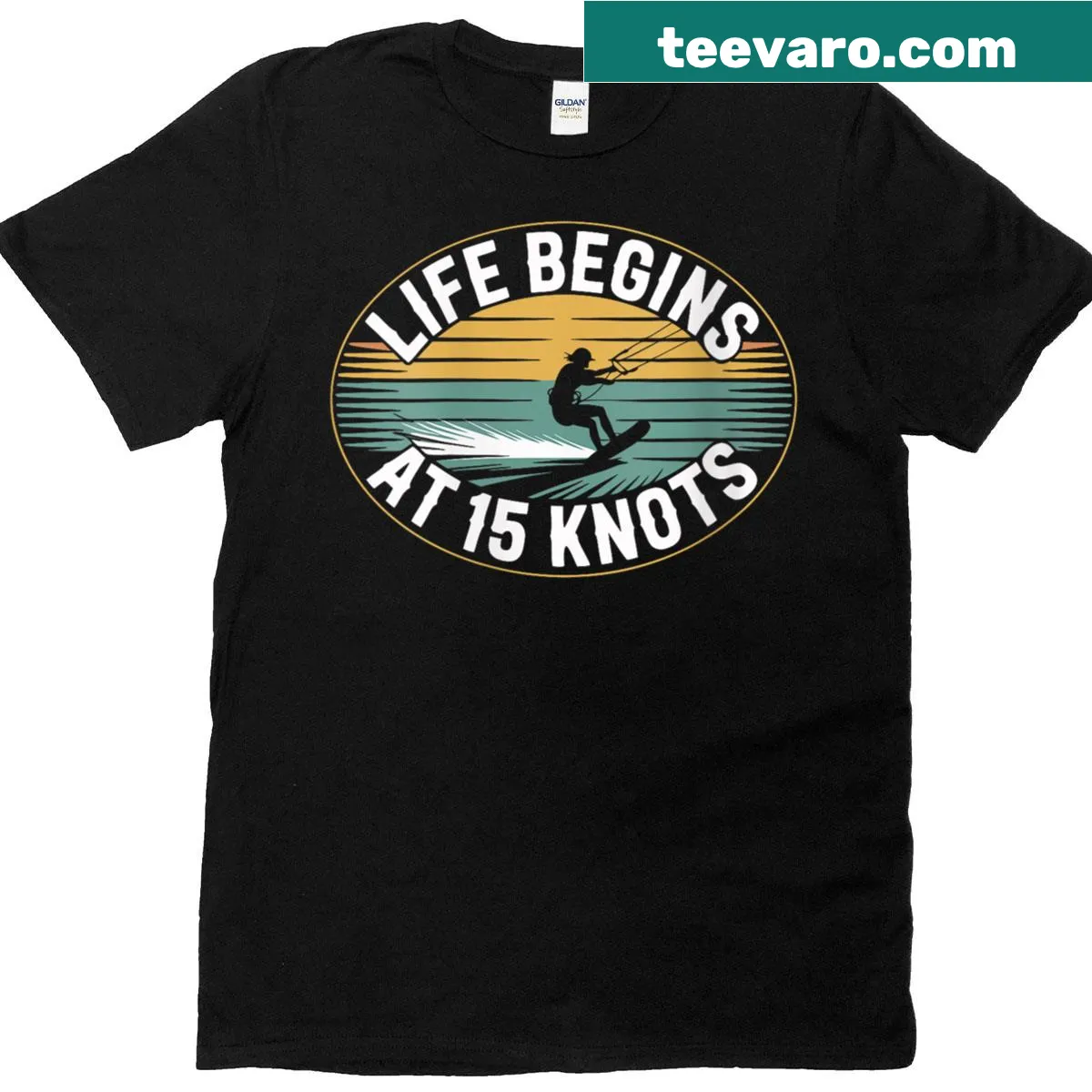 Vintage kitesurfing T-shirt with kiteboarder design — on a men's t-shirt