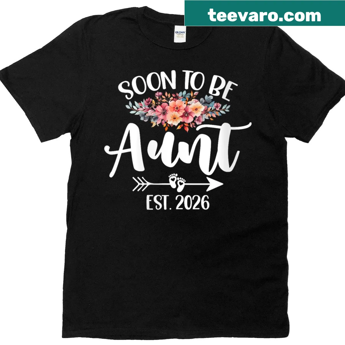 Floral 'Soon To Be Aunt' t-shirt celebrating upcoming aunthood — on a men's t-shirt