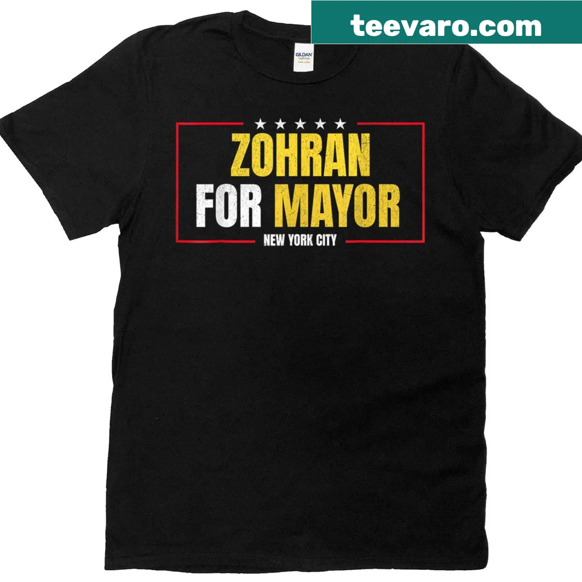 Campaign shirt for Zohran Mamdani with US flag — on a men's t-shirt