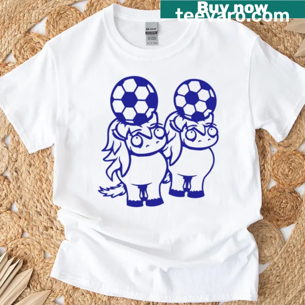 Funny illustrated soccer t-shirt with horse heads