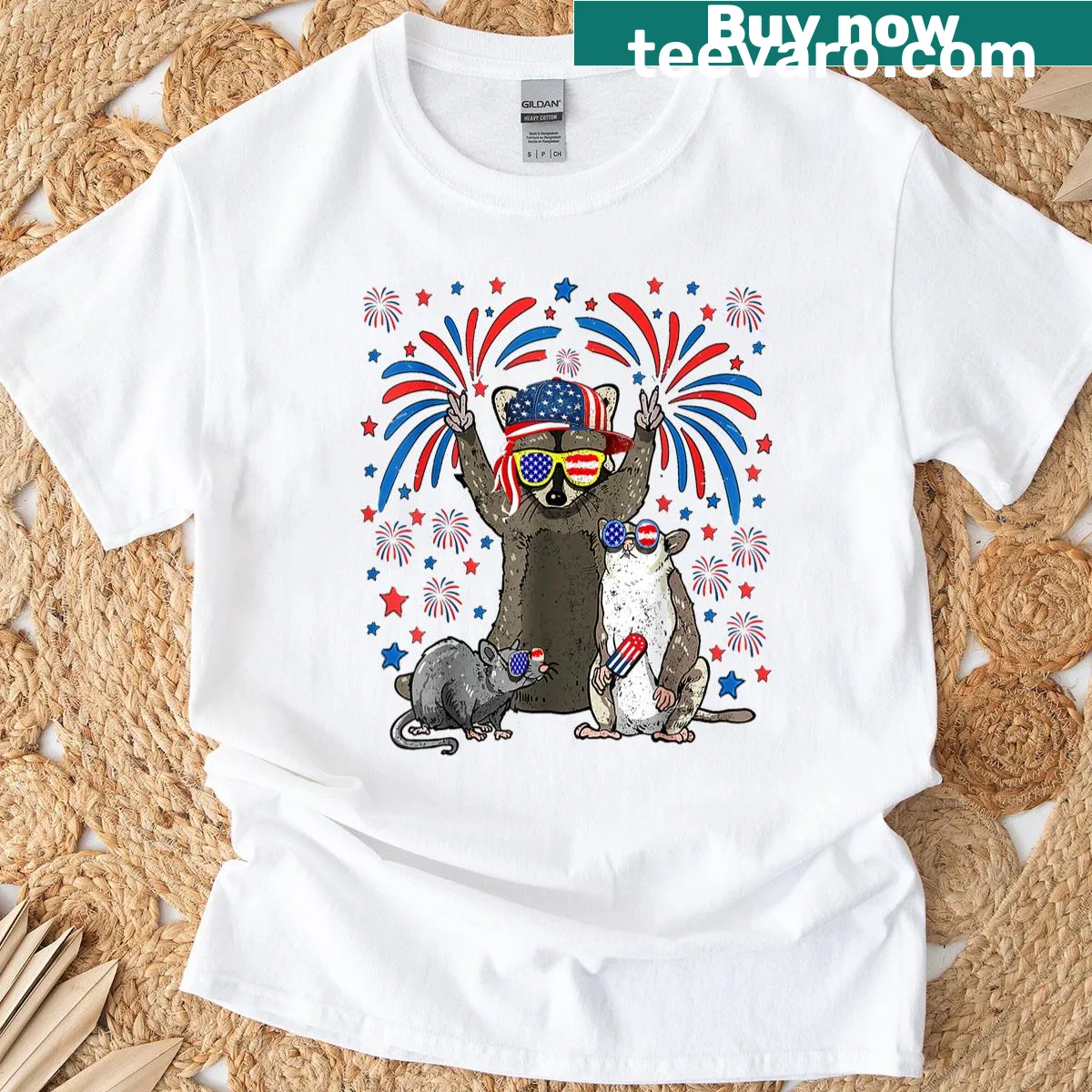 Fun American flag T-shirt for 4th of July celebrations — on a men's t-shirt