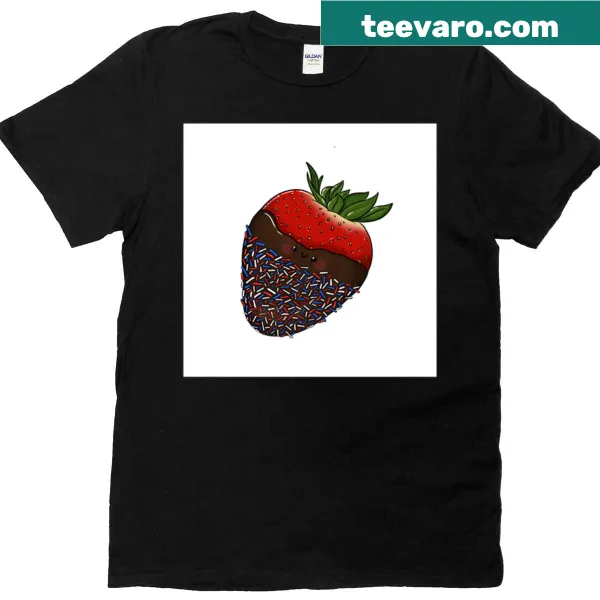 Playful 4th of July T-shirt featuring a whimsical strawberry graphic
