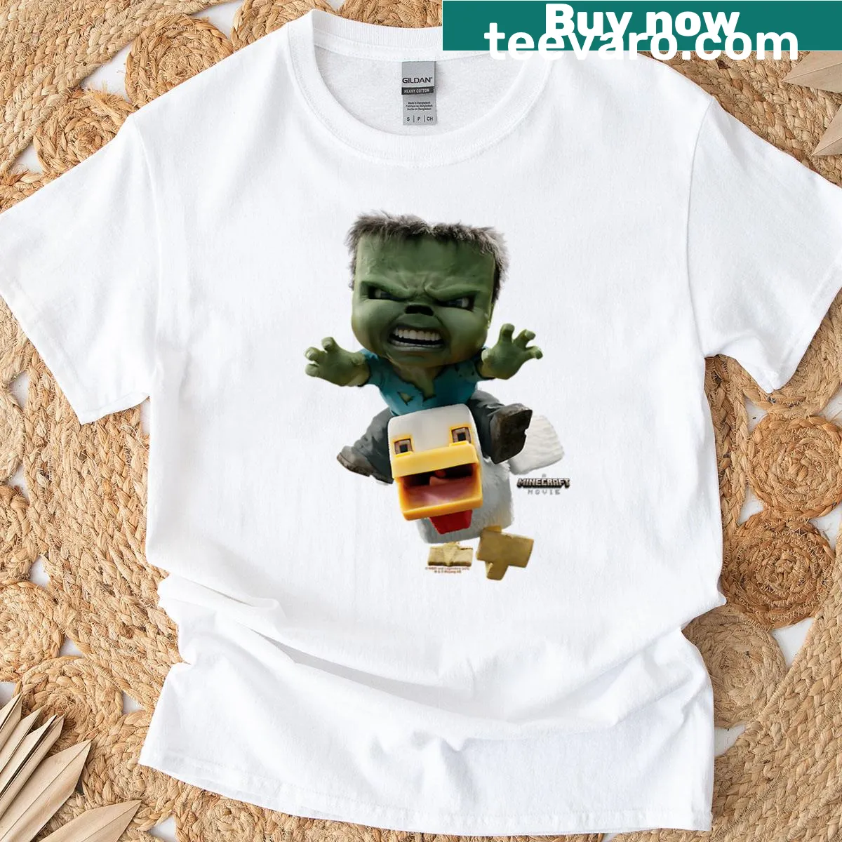 Minecraft T-shirt featuring Chicken Jockey and Baby Zombie — on a men's t-shirt