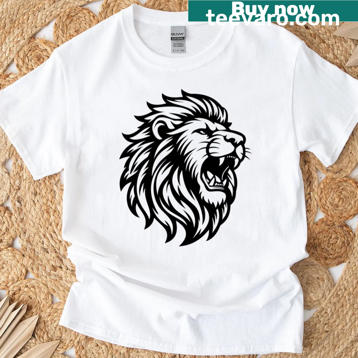 Lion head illustration T-shirt representing strength and power — on a men's t-shirt