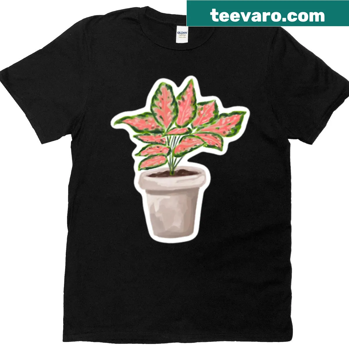T-shirt featuring a design of Aglaonema leaves — on a men's t-shirt