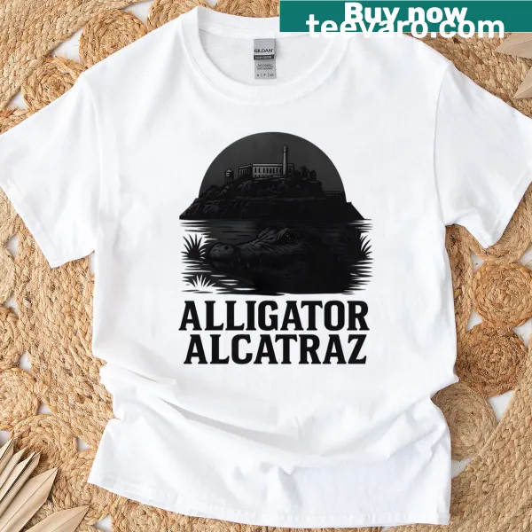 Illustration of an alligator at Alcatraz on a T-shirt