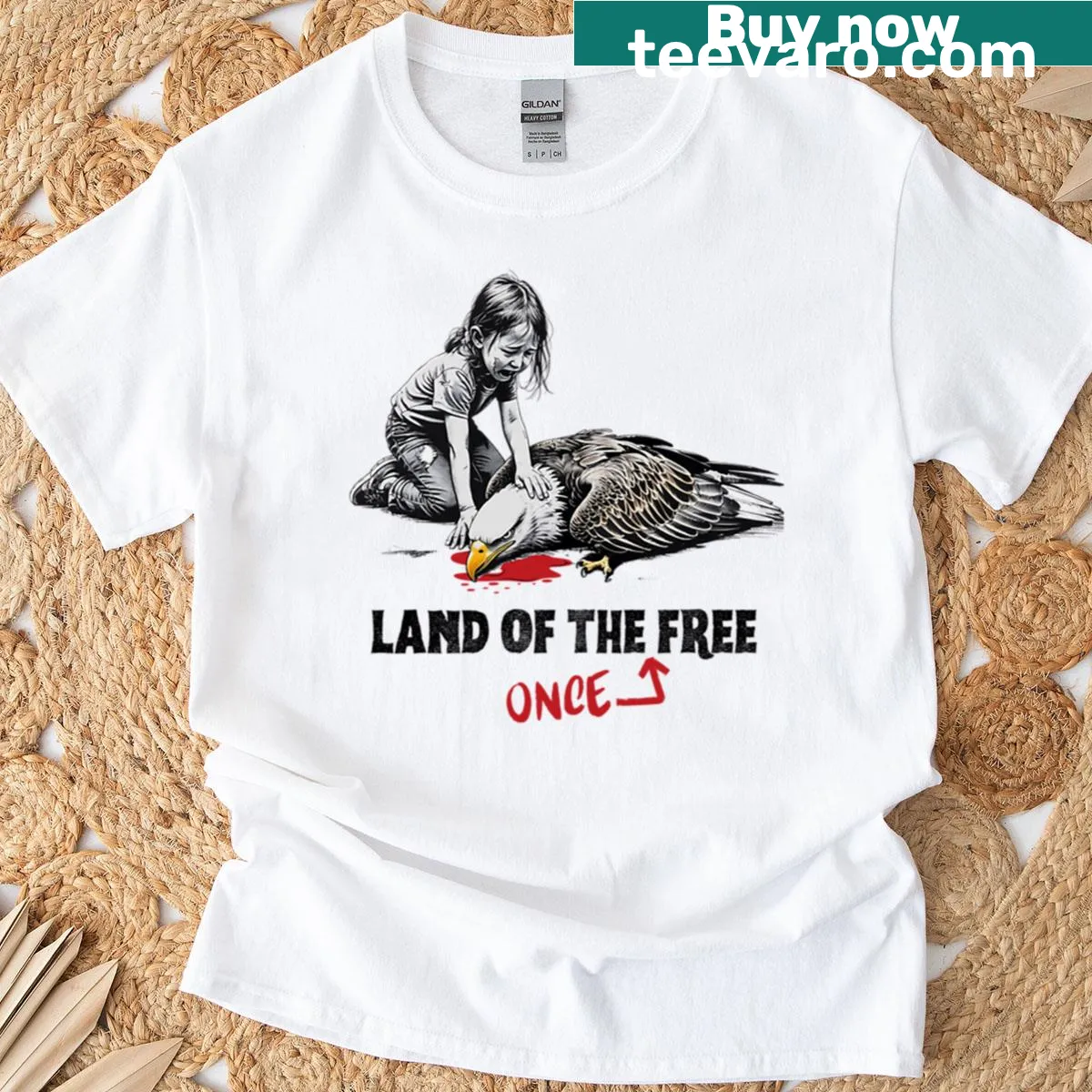 Bald Eagle graphic on a T-shirt symbolizing democracy and loss. — on a men's t-shirt