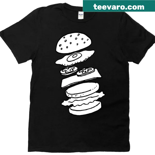 T-shirt with an illustration detailing the anatomy of a hamburger