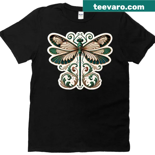 Art Nouveau style dragonfly illustration on t-shirt
