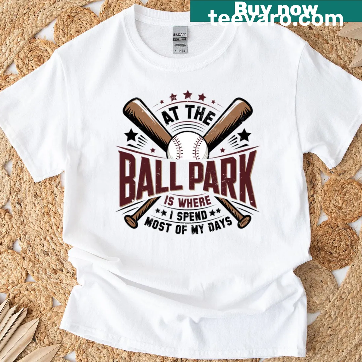 Oversized T-shirt featuring baseball-themed design — on a men's t-shirt