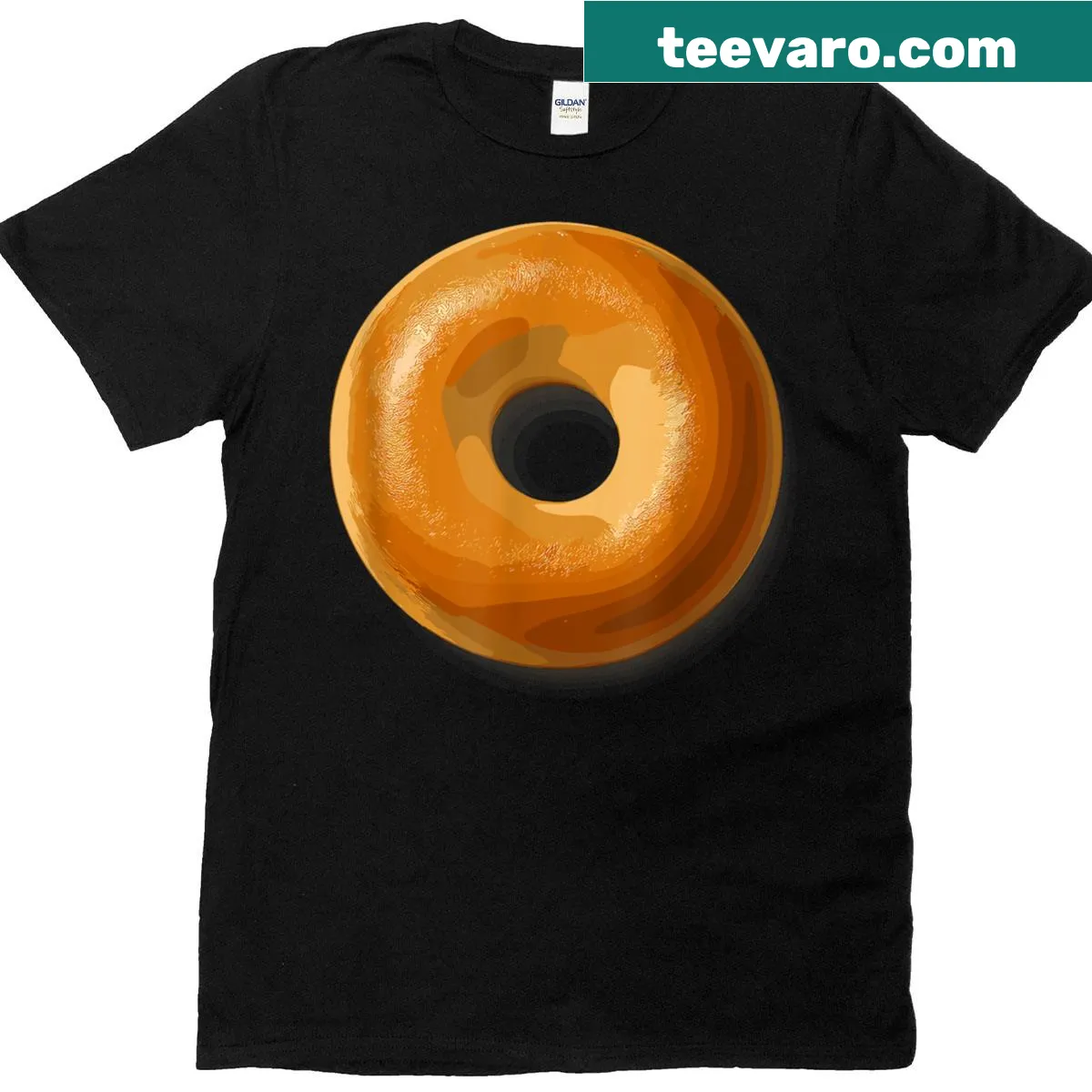 Humorous T-shirt featuring bagels and donuts graphics — on a men's t-shirt