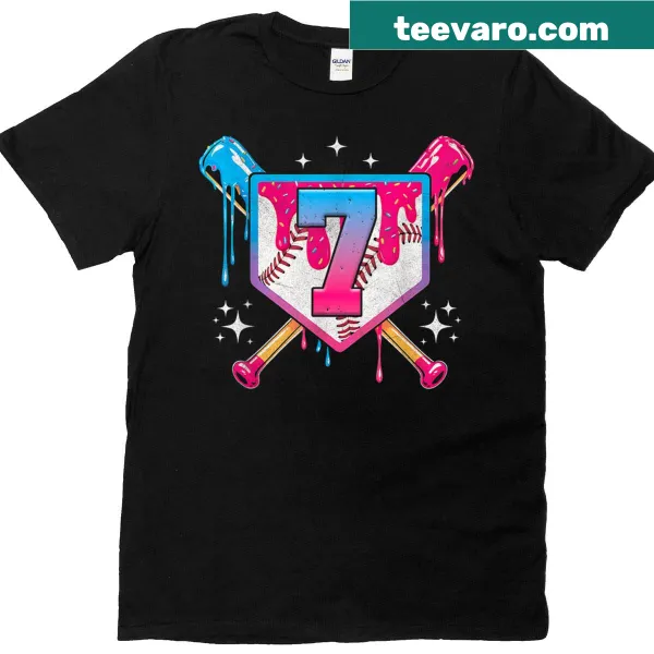 7th birthday t-shirt featuring baseball and ice cream drip design