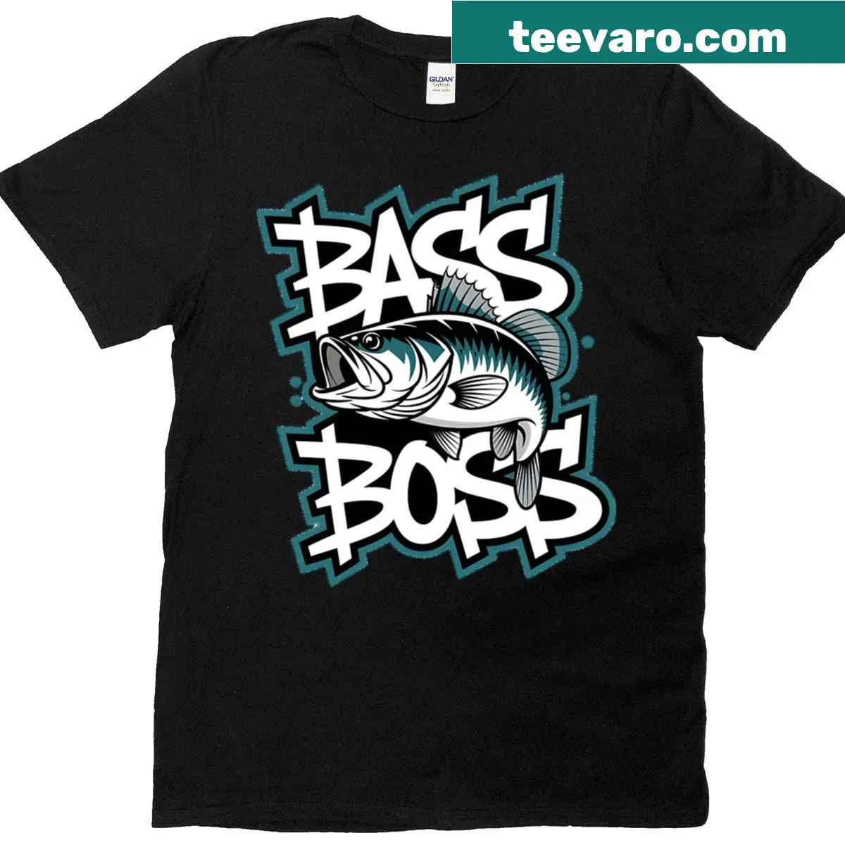 T-shirt with 'Bass Boss' emblem showcasing fishing pride — on a men's t-shirt
