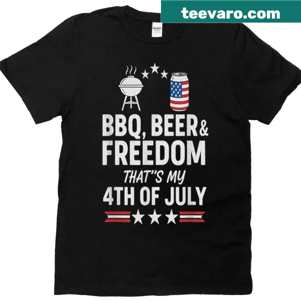 Funny 4th of July T-shirt with BBQ and beer typography design