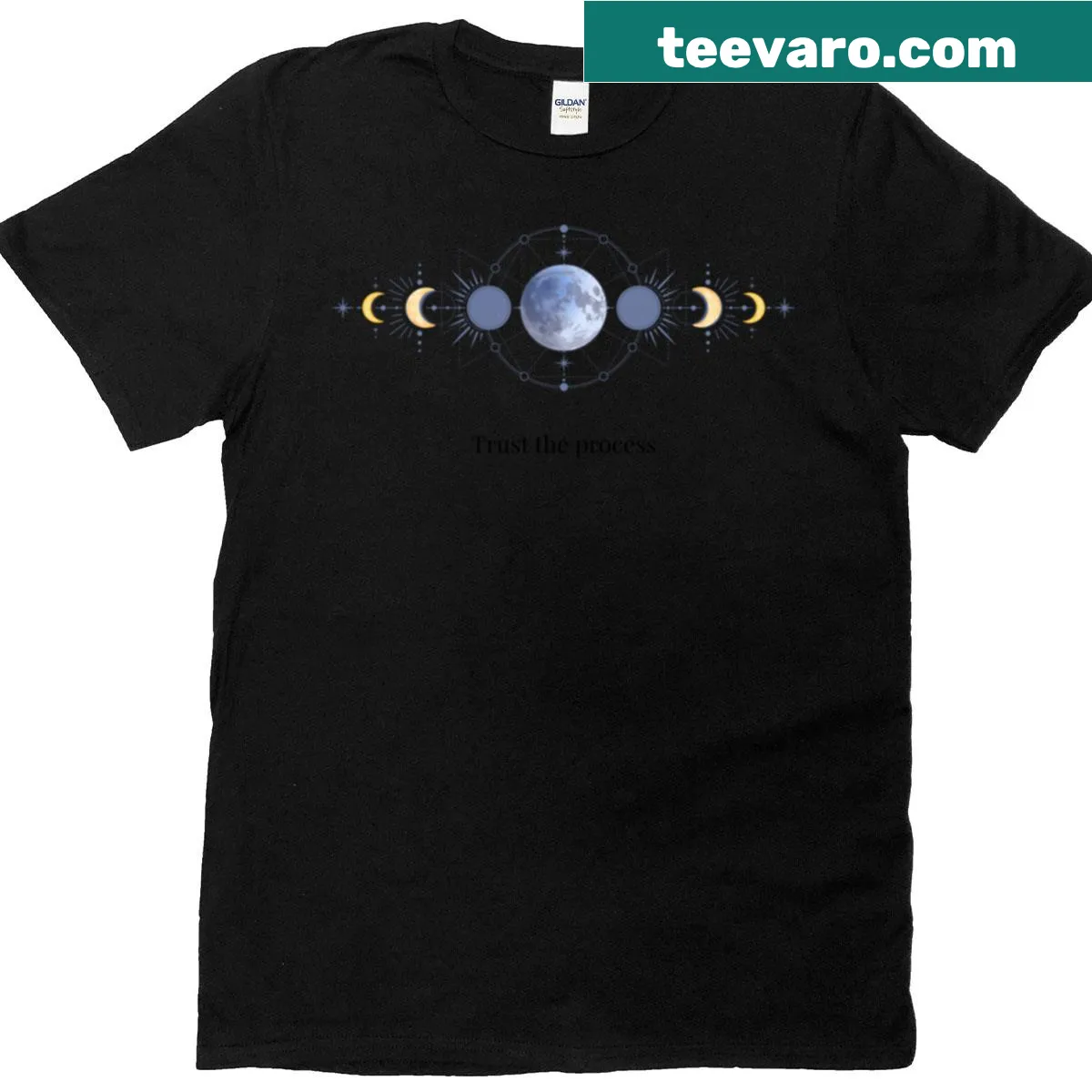 Oversized T-shirt featuring mystical moon phase illustration — on a men's t-shirt