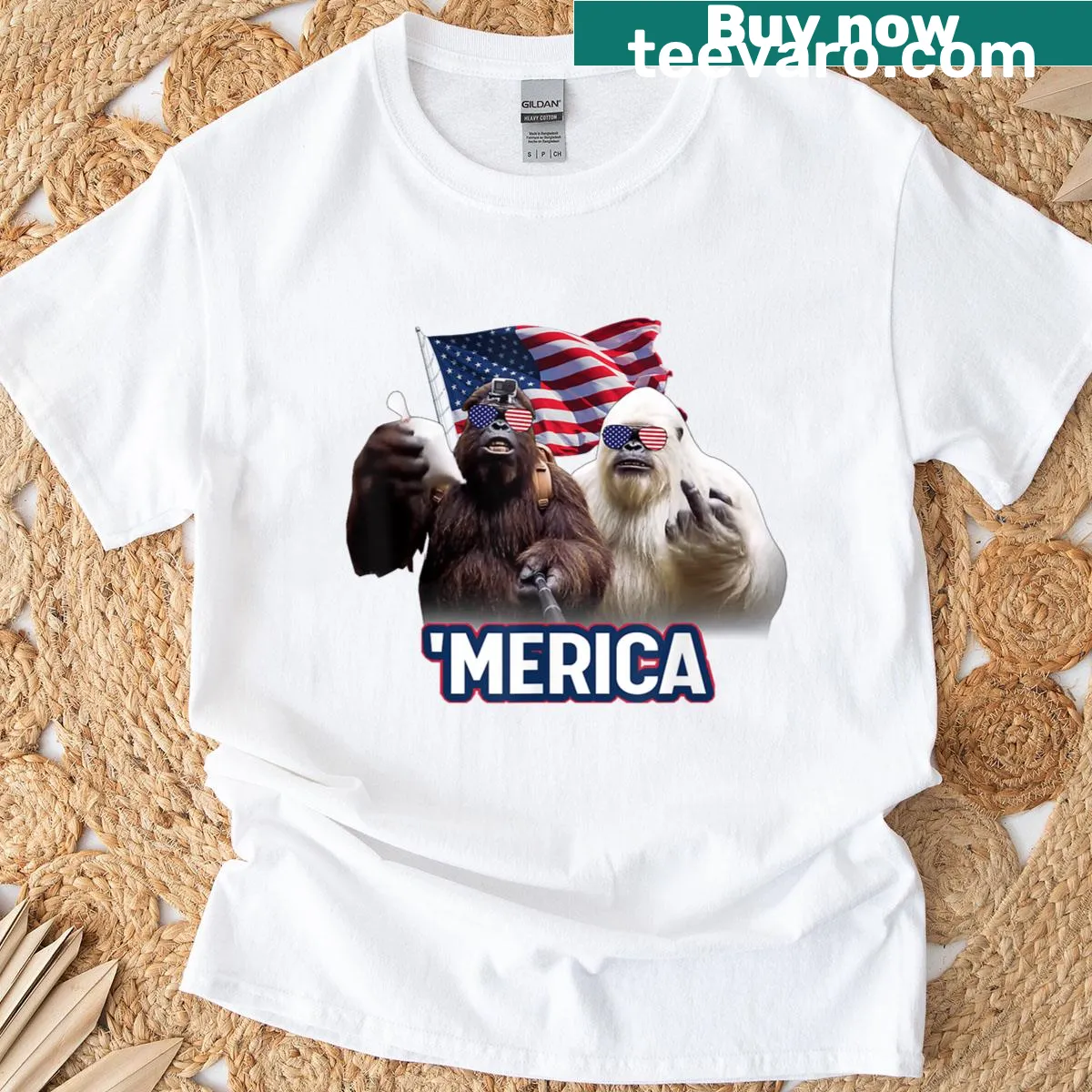 Bigfoot-themed T-shirt for July 4 with humorous text — on a men's t-shirt