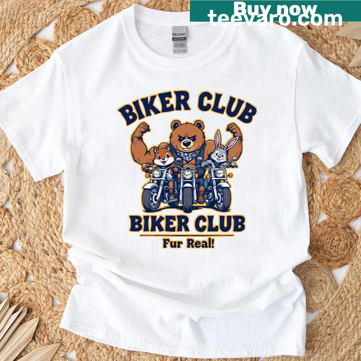 Bold Fut Real graphic typography on a biker-themed T-shirt — on a men's t-shirt