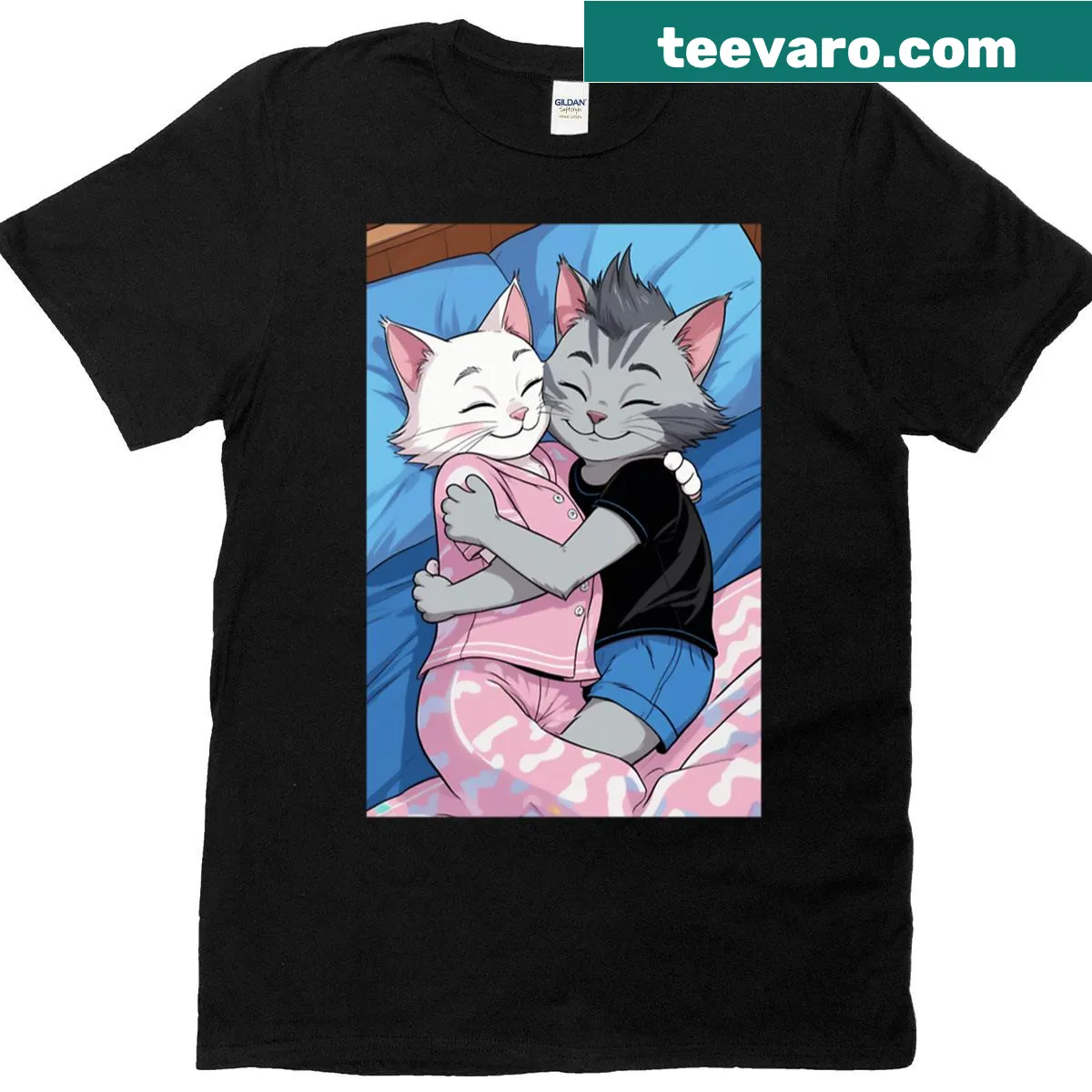 Illustration of a cat snuggling with the text 'Billie And Mittens Snuggle' — on a men's t-shirt