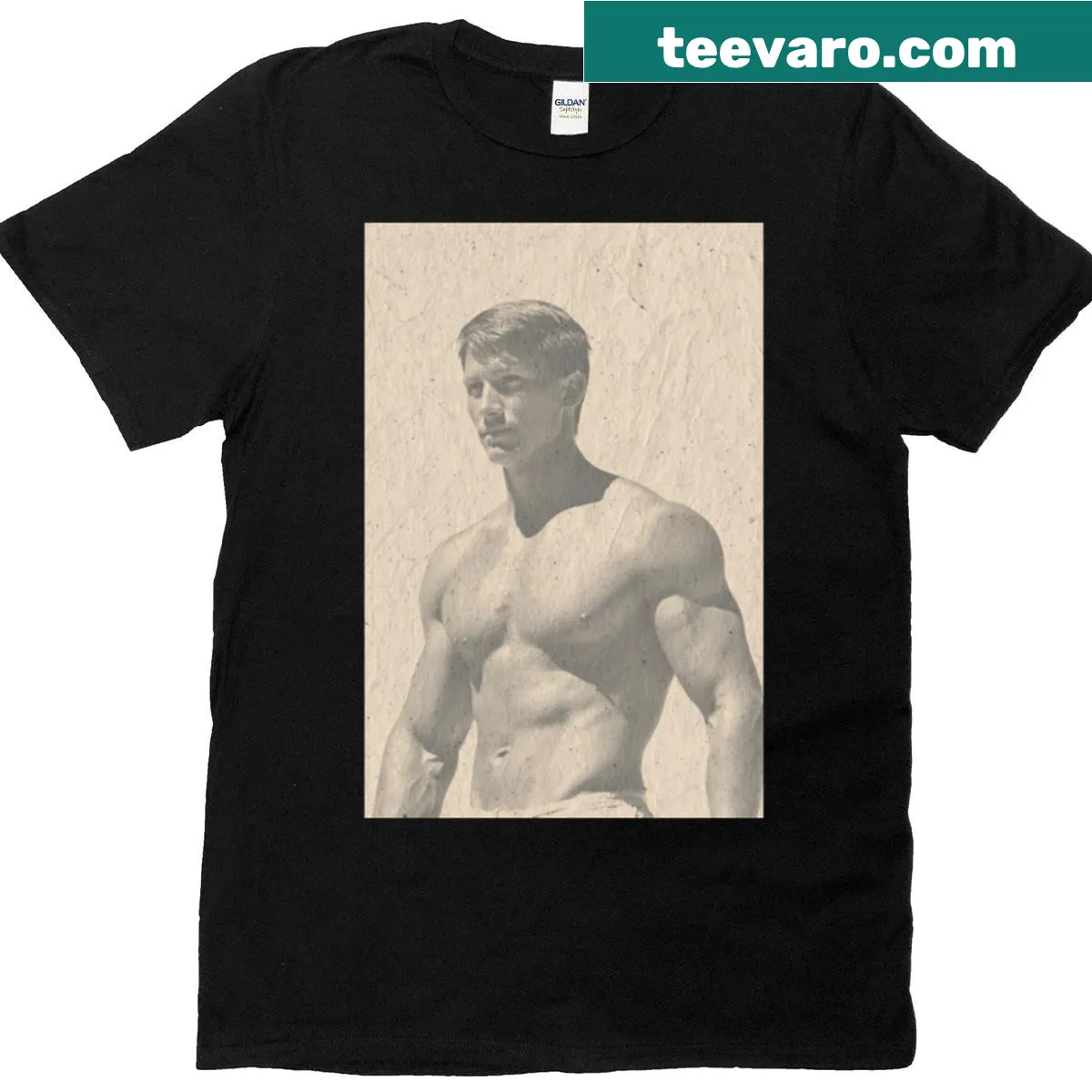 Oversized T-shirt with black and white beach man photography — on a men's t-shirt