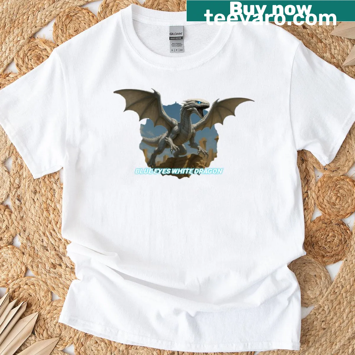 Illustration of Blue Eyes White Dragon on a T-shirt — on a men's t-shirt