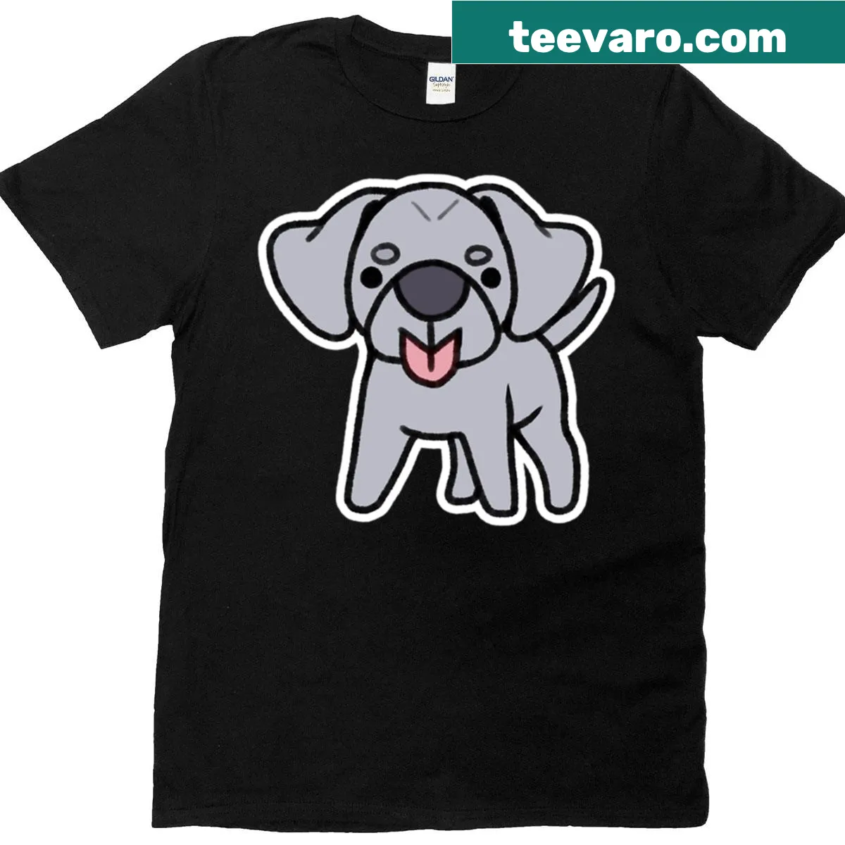 Cartoon blue Labrador Retriever blep graphic on T-shirt. — on a men's t-shirt