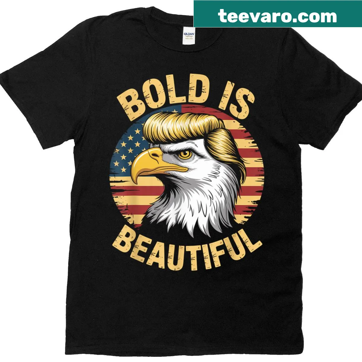 Patriotic T-shirt with a vintage bald eagle and funny slogan. — on a men's t-shirt