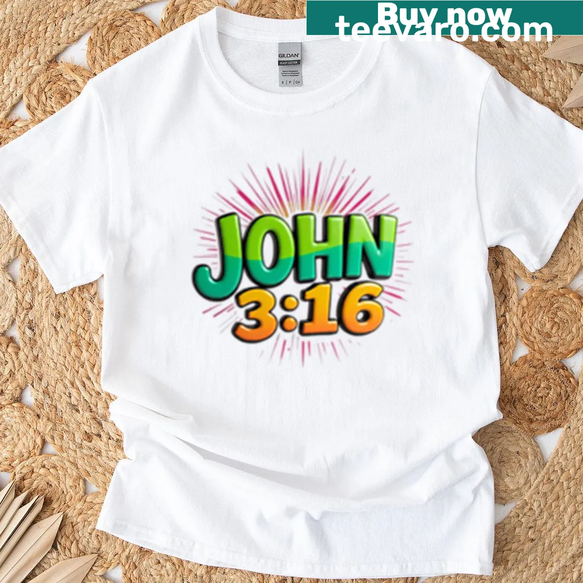 John 3:16 typography design on a T-shirt — on a men's t-shirt