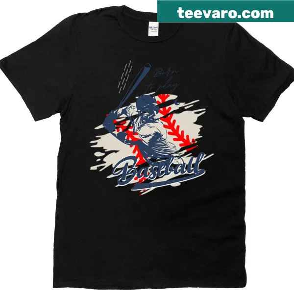 Vintage baseball player art graphic on T-shirt.