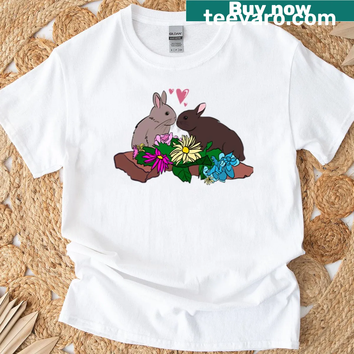 Illustration of two bunnies in love on a t-shirt — on a men's t-shirt