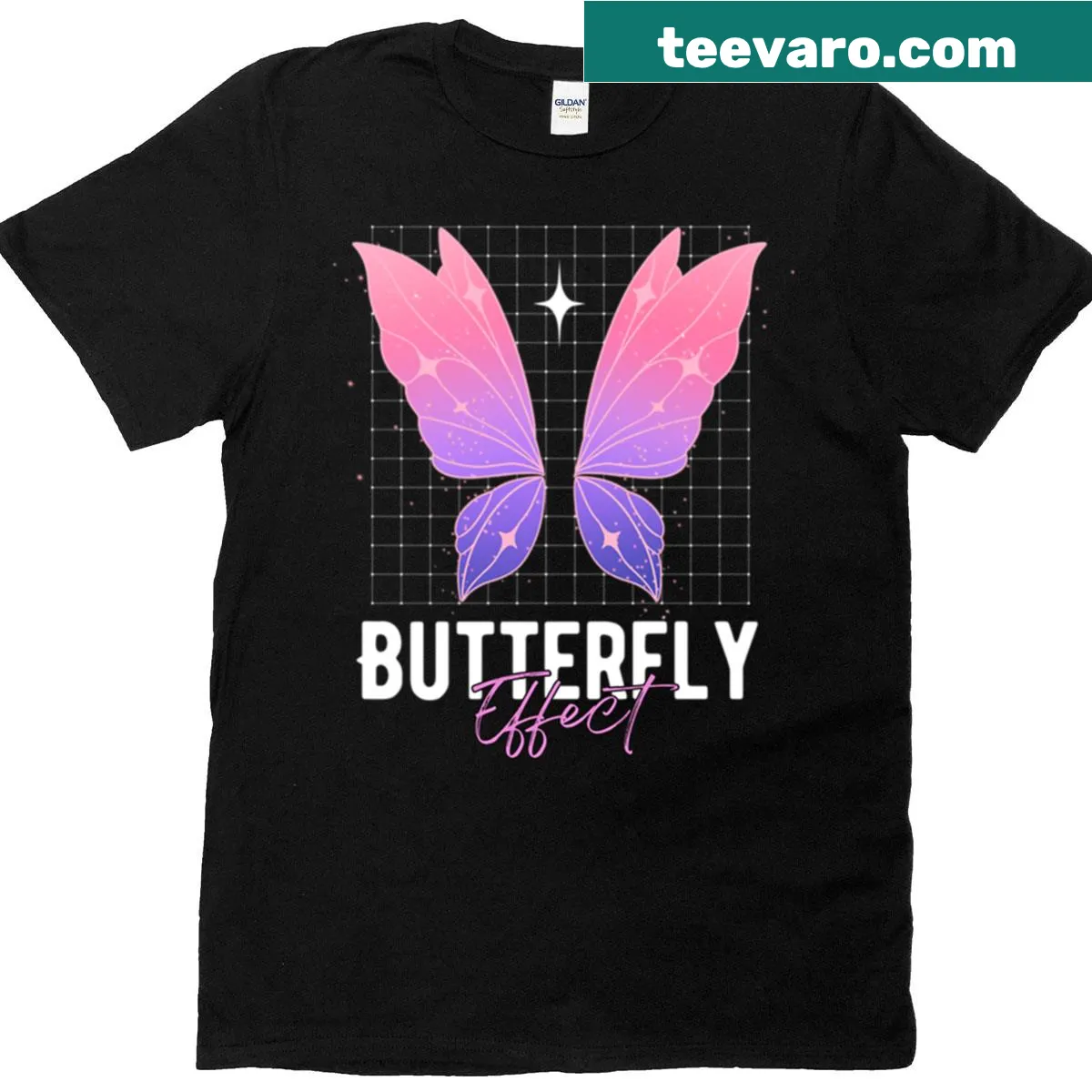 Y2K aesthetic t-shirt with illustrated butterfly wings design — on a men's t-shirt