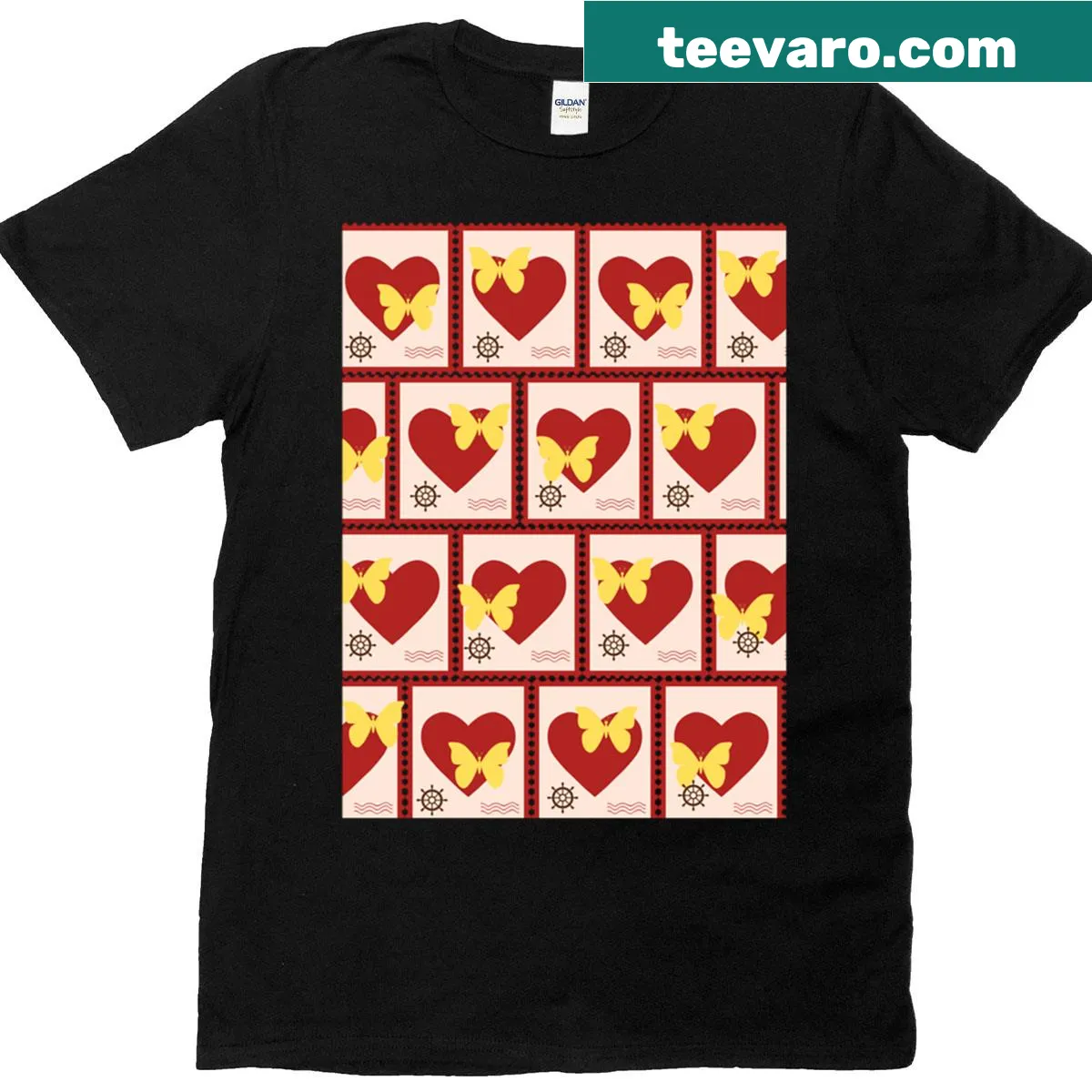 Cute T-shirt with a butterfly heart graphic and playful elements — on a men's t-shirt