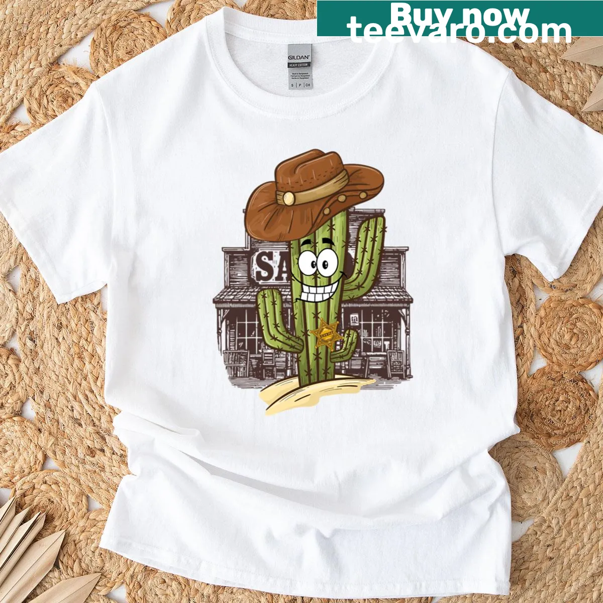 Oversized T-shirt with a cactus dressed as a cowboy illustration — on a men's t-shirt