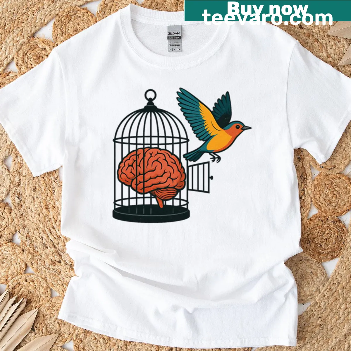 Caged Imagination t-shirt featuring bold artistic typography. — on a men's t-shirt