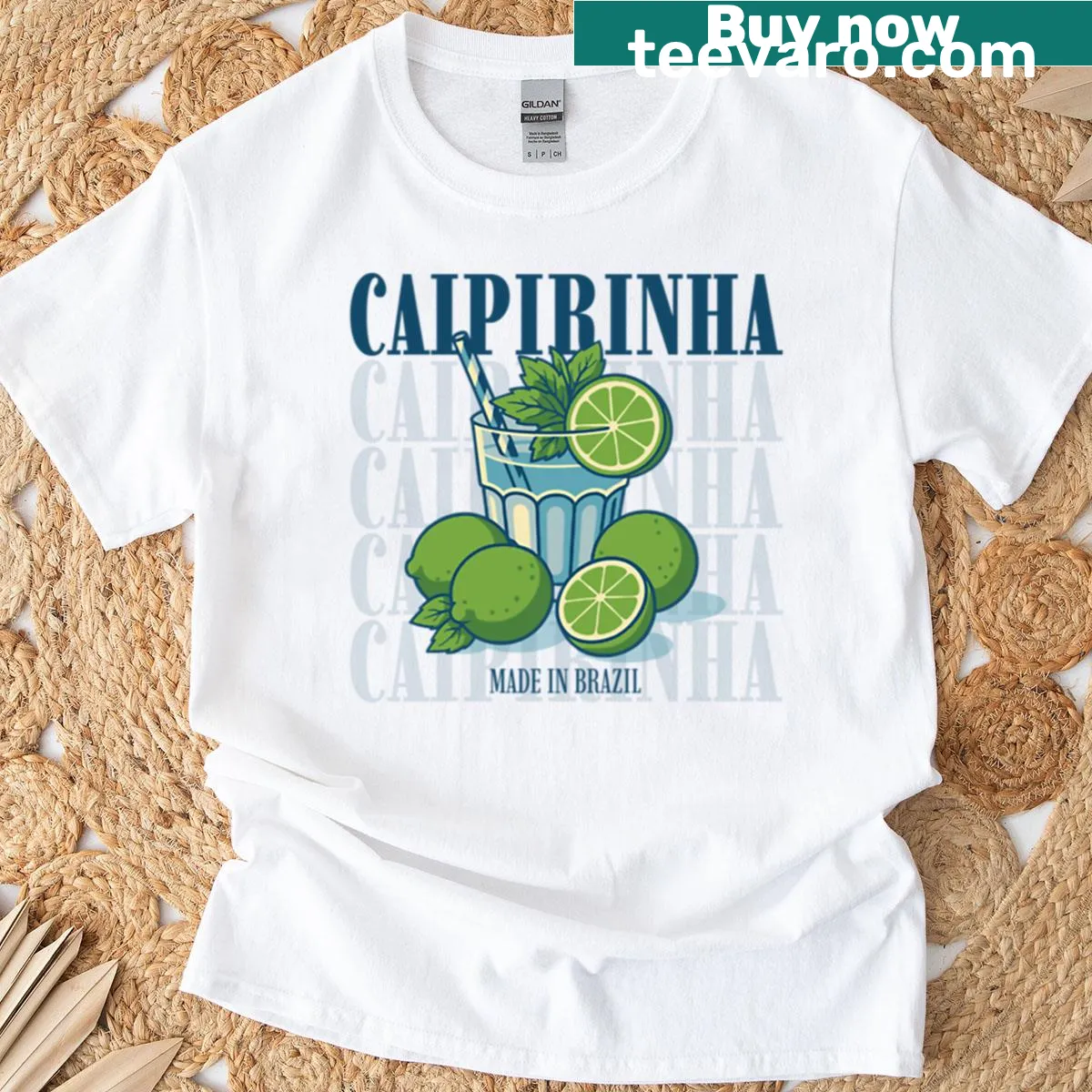 Vintage-style shirt featuring a caipirinha cocktail graphic — on a men's t-shirt