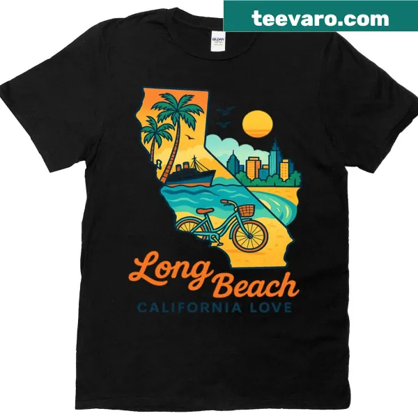 California beach-themed text design on a relaxed fit t-shirt