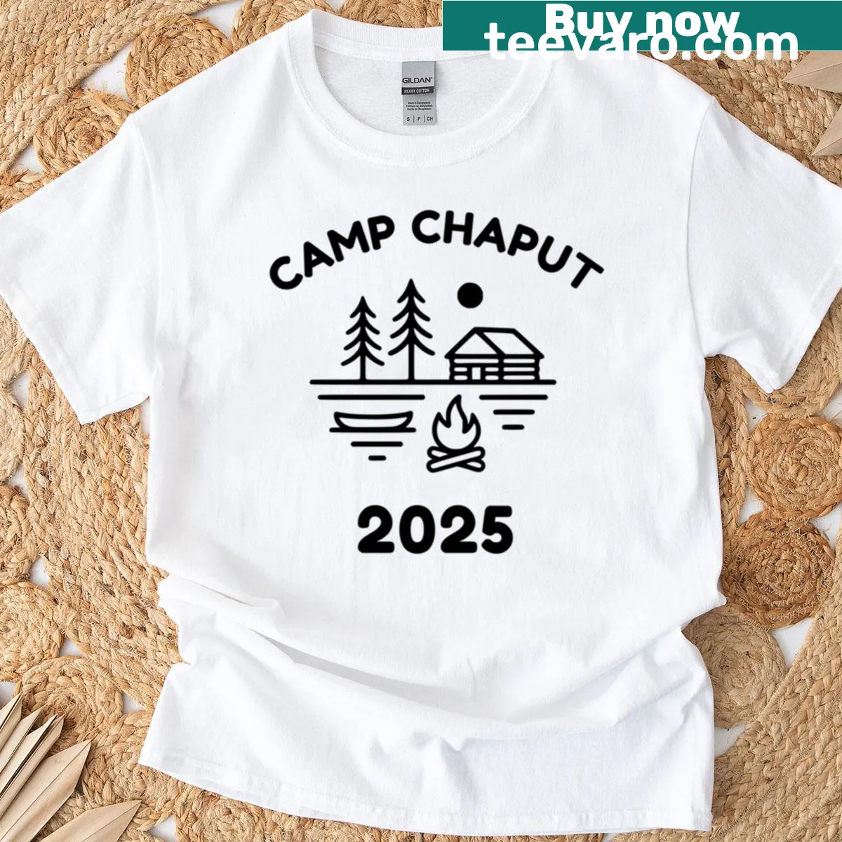 Camp Chaput 2025 text on an oversized T-shirt — on a men's t-shirt
