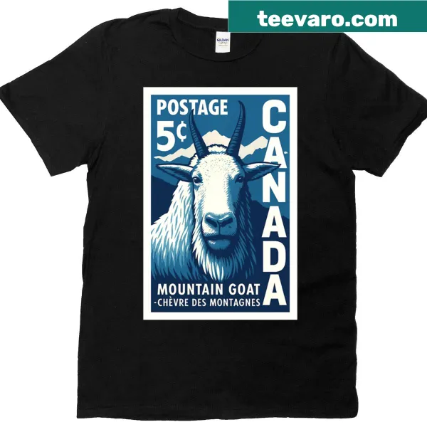 Mountain goat illustration in a vintage stamp style on a T-shirt