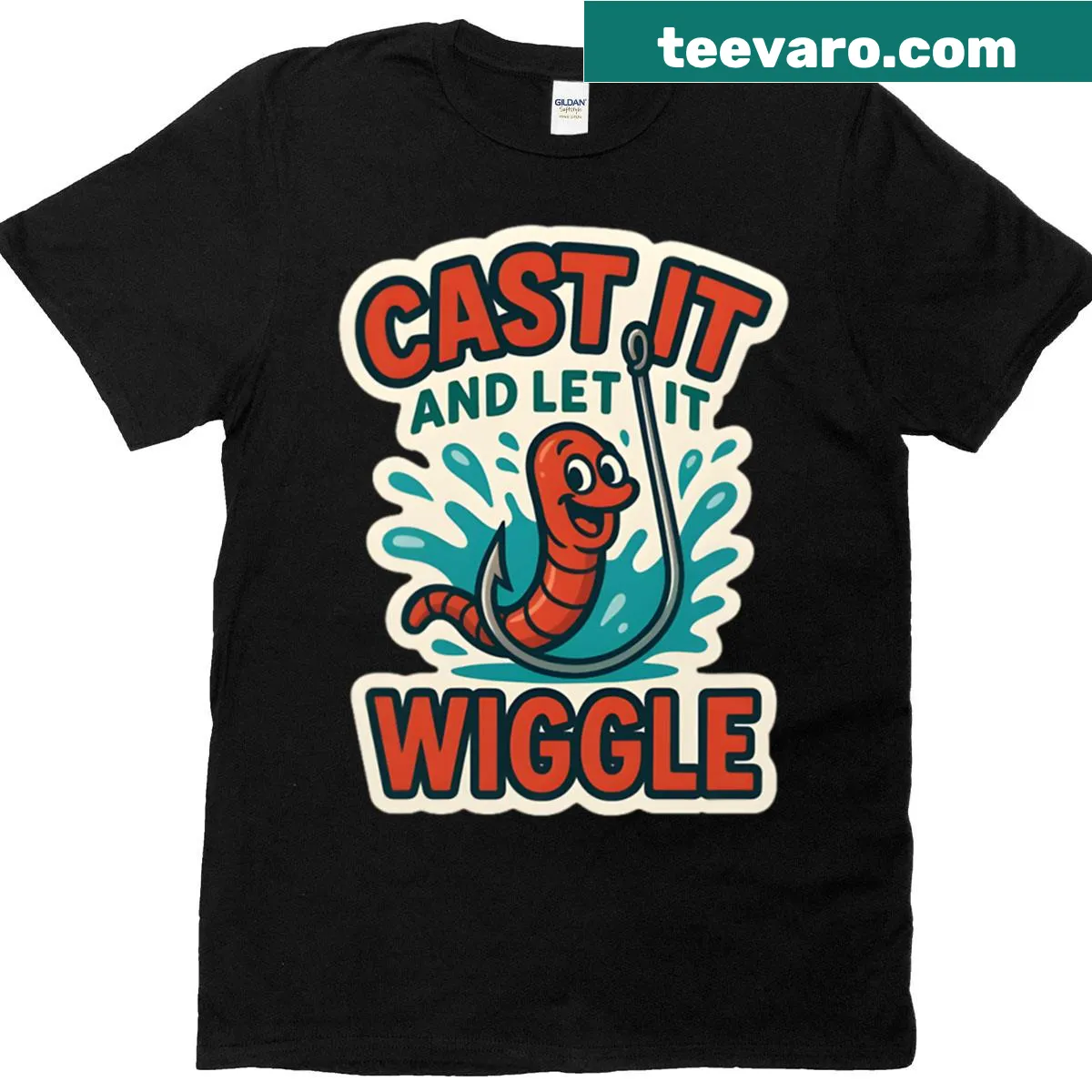 Funny fishing T-shirt with the phrase 'Cast It And Let It Wiggle' — on a men's t-shirt