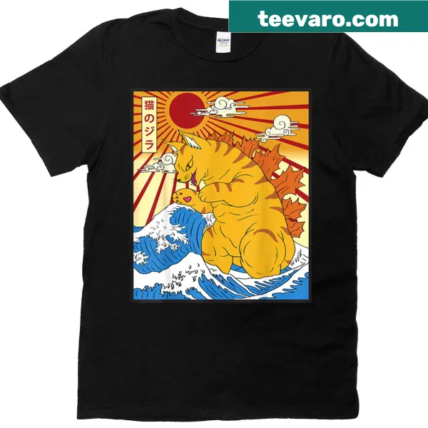Funny Catzilla graphic T-shirt for anime and cat lovers