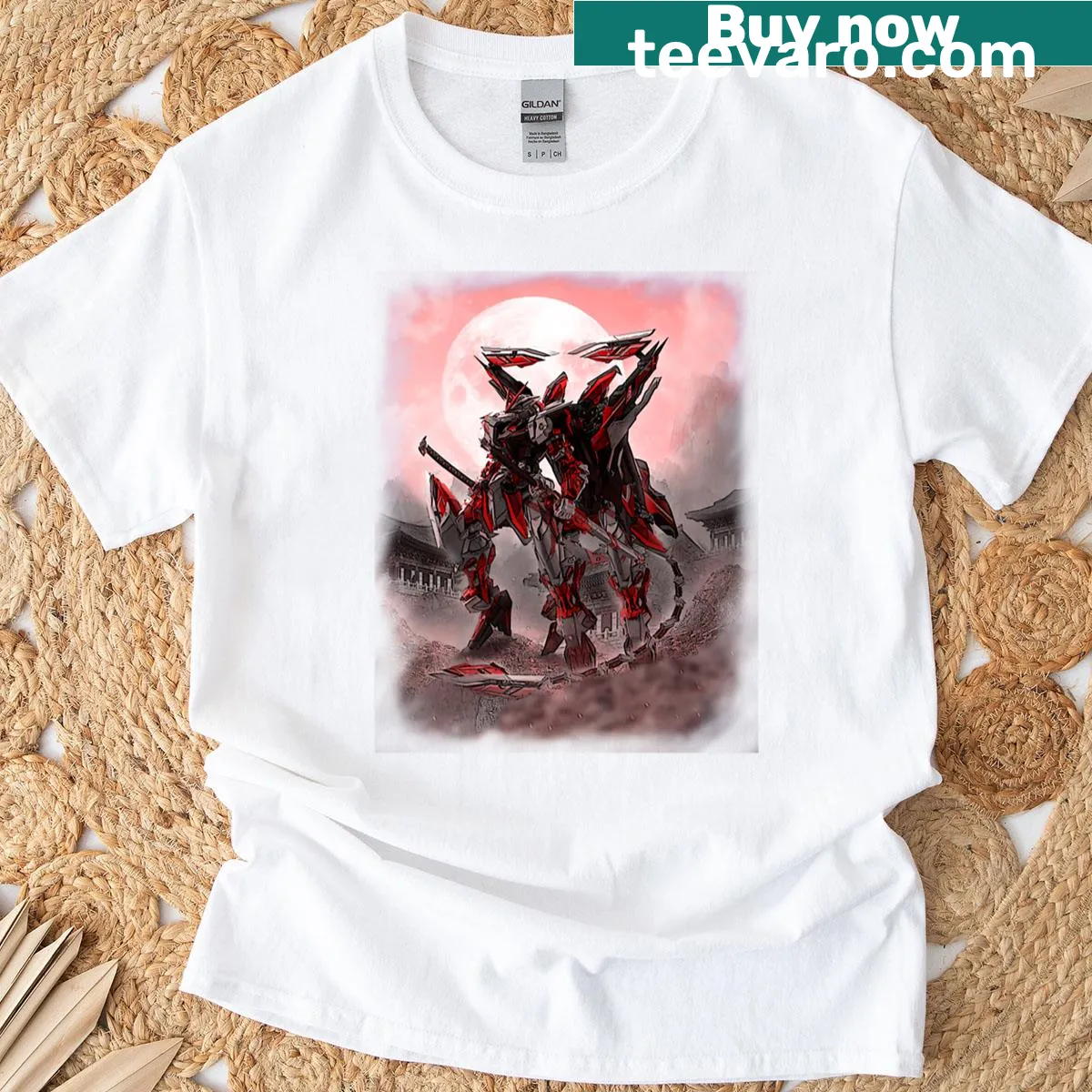 Illustration of a centaur and Red Frame Gundam in a dynamic pose — on a men's t-shirt