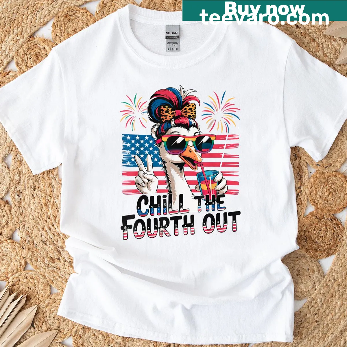 Funny cartoon duck for 4th of July T-shirt — on a men's t-shirt