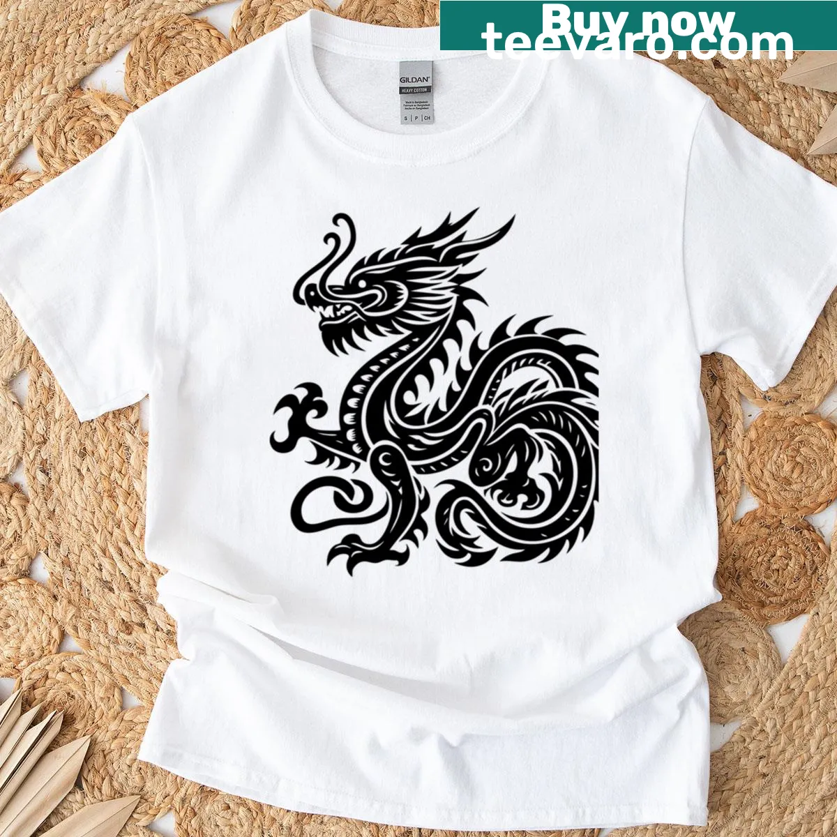 Intricate illustration of a Chinese dragon on T-shirt — on a men's t-shirt