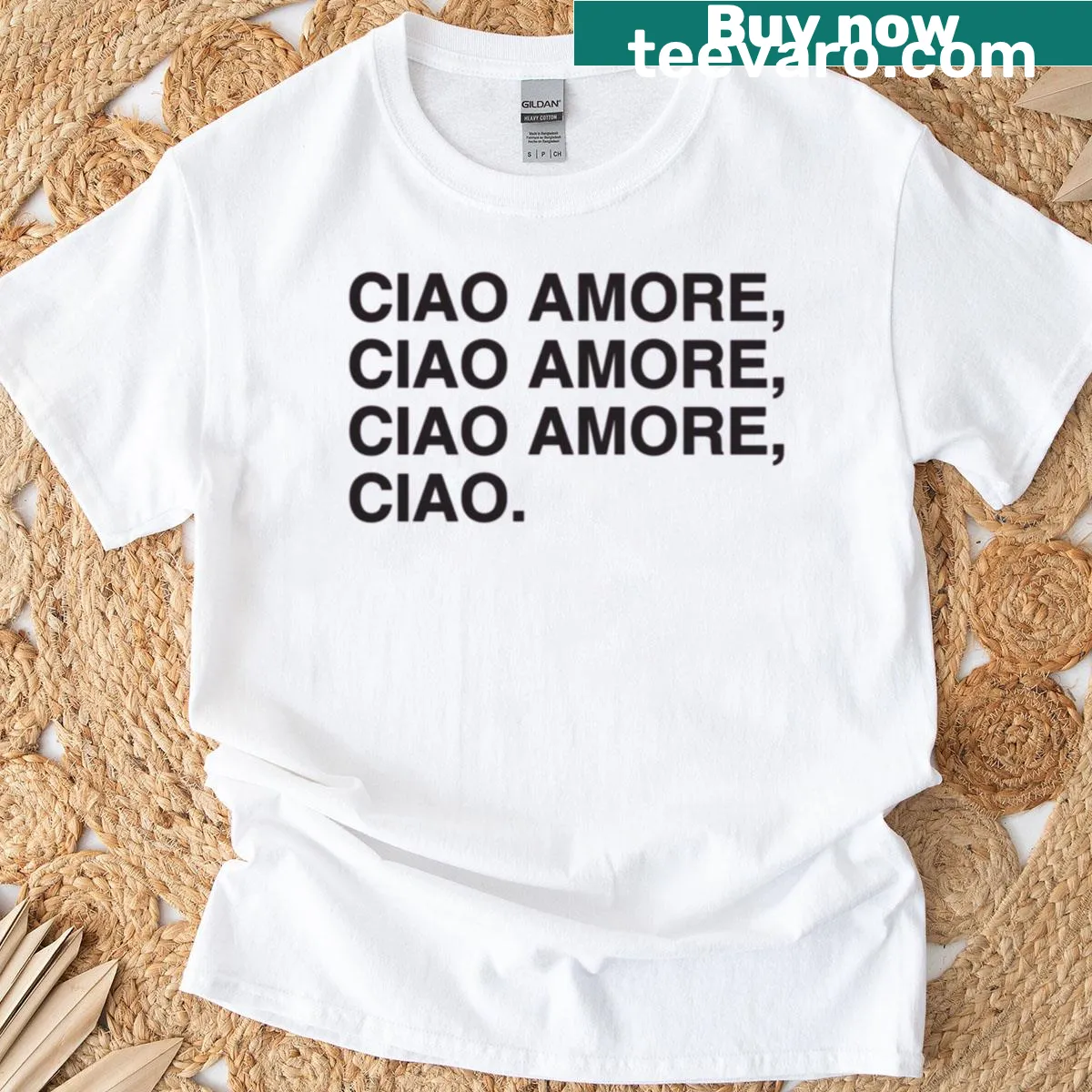Ciao Love t-shirt featuring playful typography — on a men's t-shirt