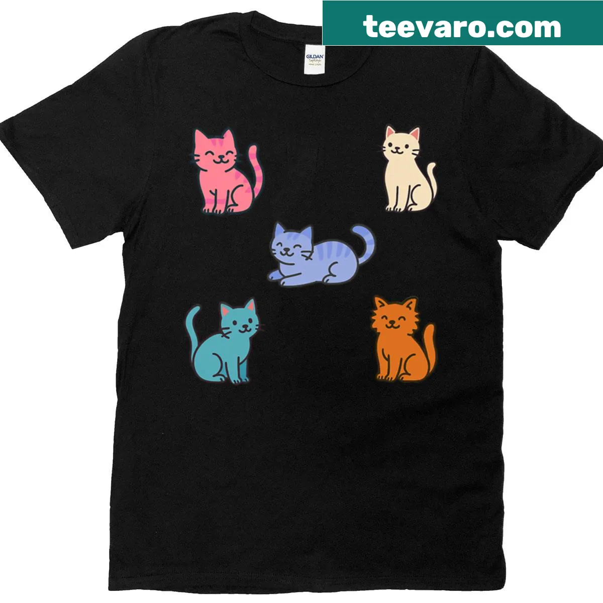 Kawaii style t-shirt with colorful smiling cats — on a men's t-shirt