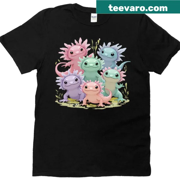 Oversized T-shirt featuring cute pastel axolotls in a playful design