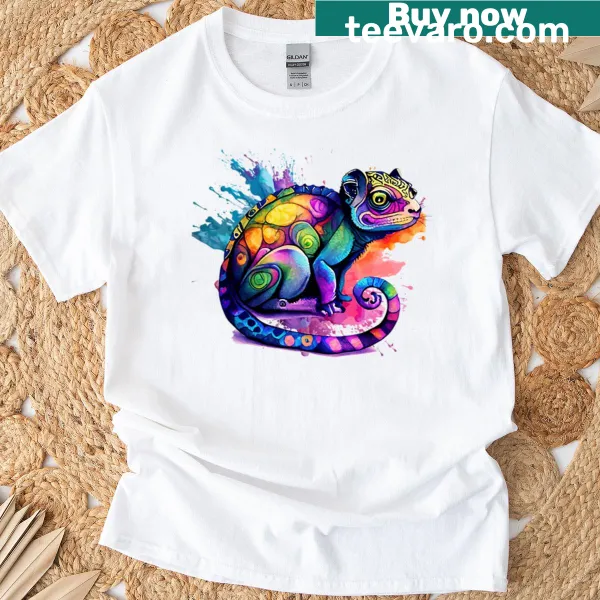 Psychedelic chameleon illustration on a T-shirt
