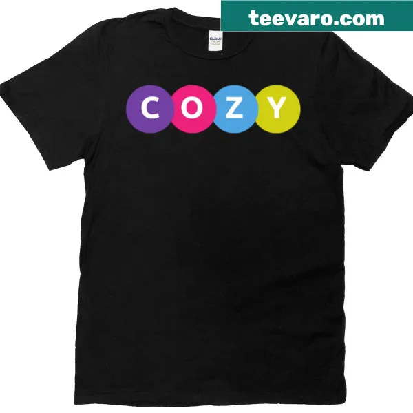 T-shirt with bold retro circle design and cozy vibes text