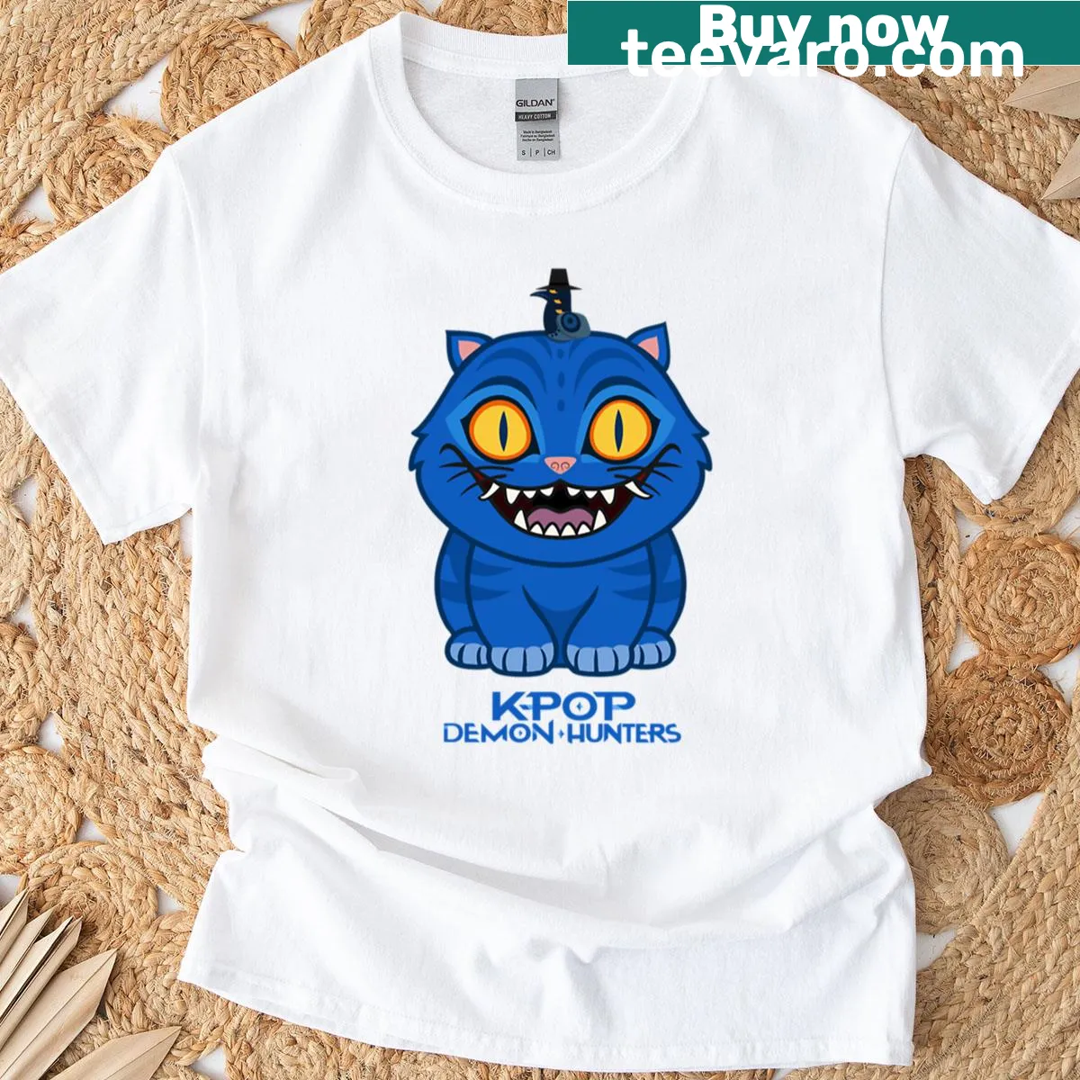 Illustrative K-pop-themed T-shirt with tiger and bird design — on a men's t-shirt